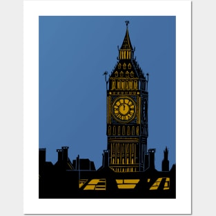 Big Ben London Silhouette Linocut Posters and Art